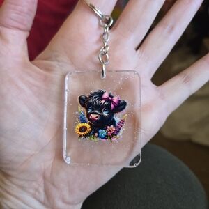Cute Cow Keychain Hand Crafted Resin